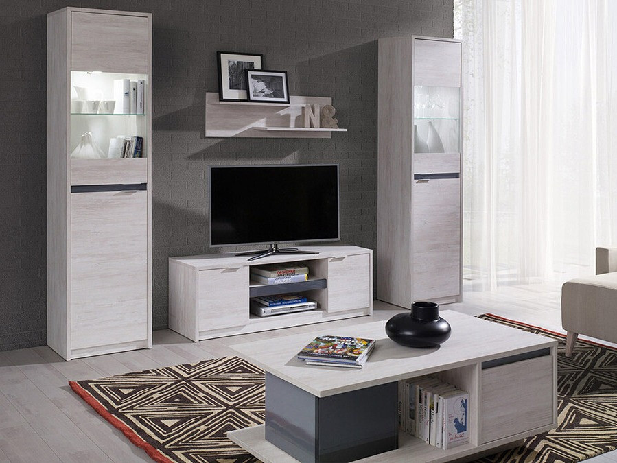 Estante Fivelbo 113 (Carvalho branqueado + Branco brilhante)