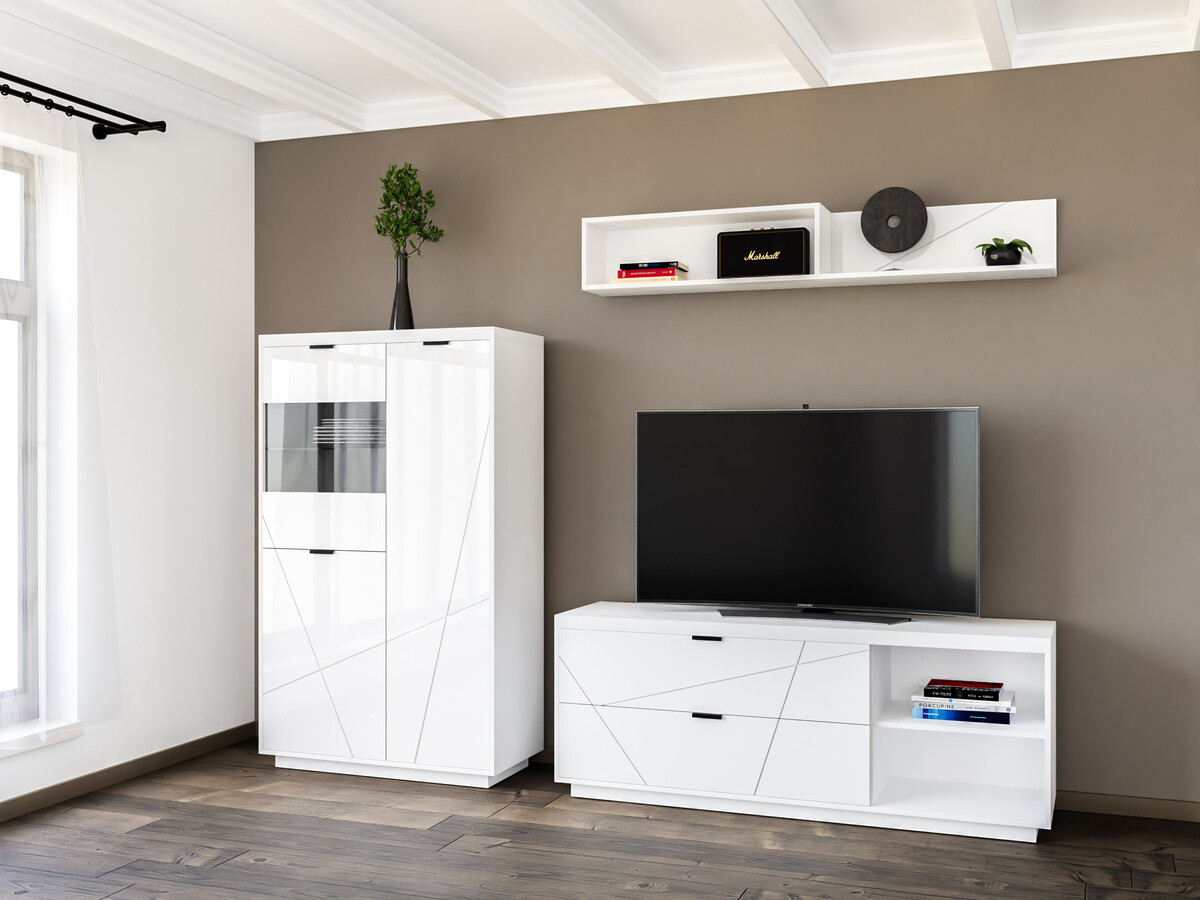 Conjunto para sala de estar Fivale 111 (Branco brilhante + Branco)