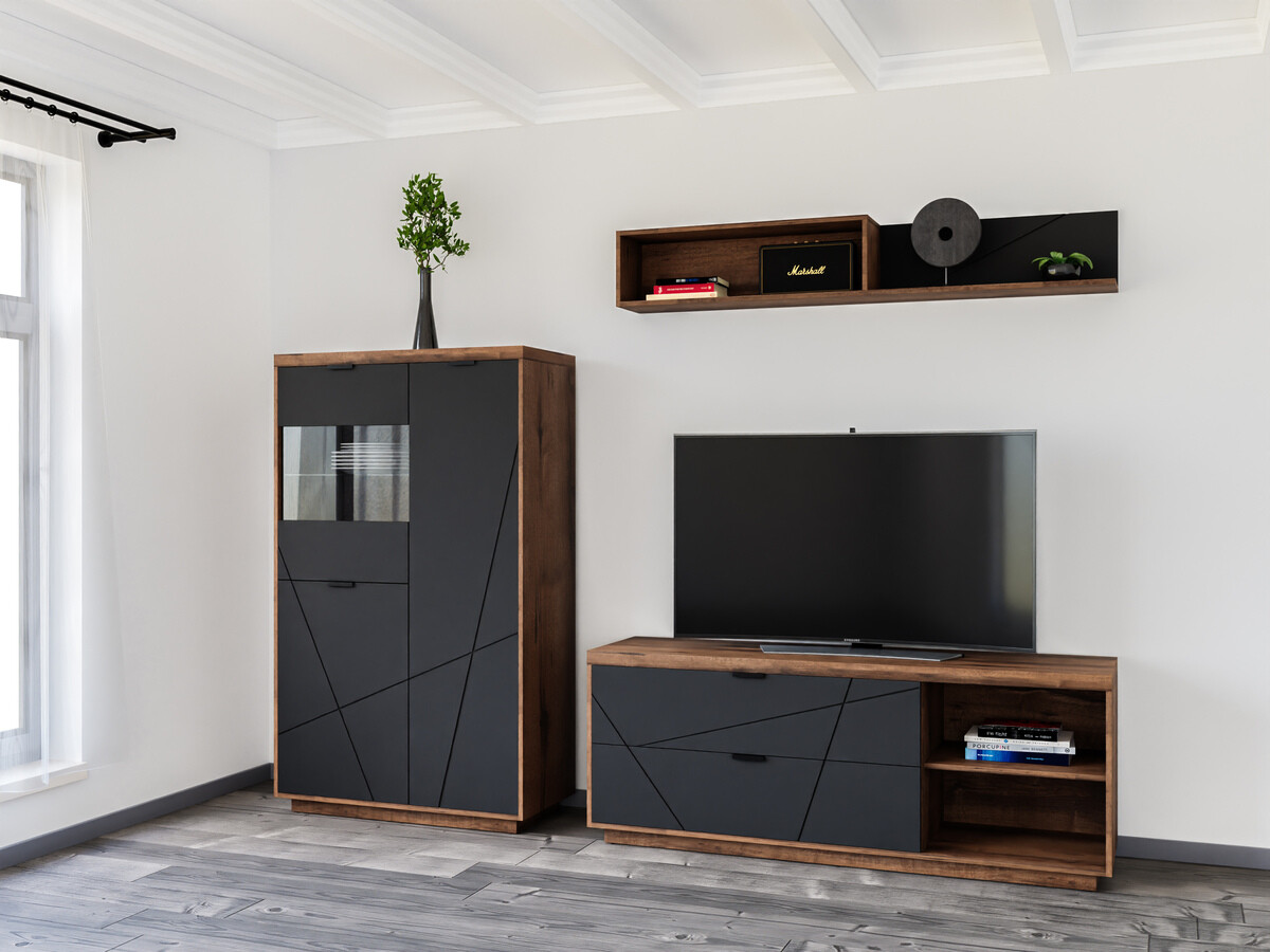 Conjunto para sala de estar Fivale 111 (Carvalho delano escuro + Preto mate)