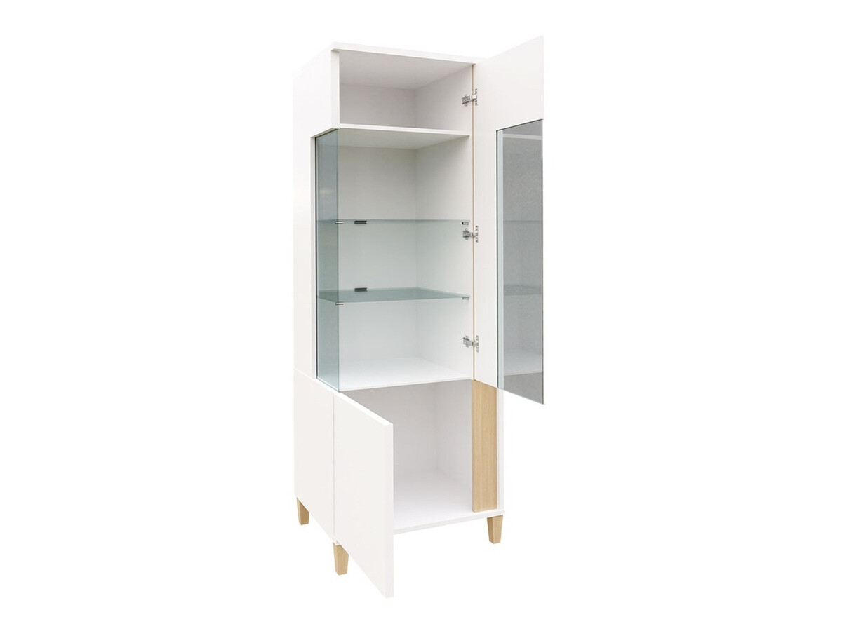 Estante Livseri 110 (Branco + Branco brilhante + Madeira clara)
