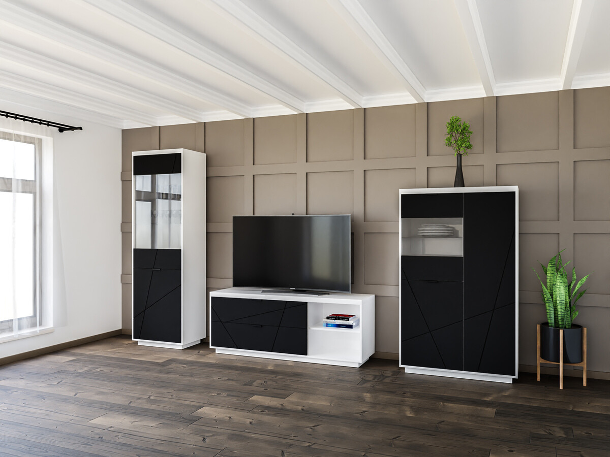 Conjunto para sala de estar Fivale 112 (Branco brilhante + Preto matte)