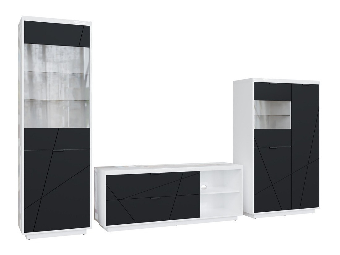 Conjunto para sala de estar Fivale 112 (Branco brilhante + Preto matte)