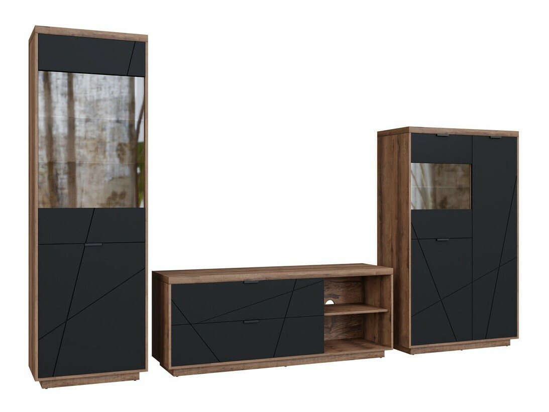 Conjunto para sala de estar Fivale 112 (Carvalho delano escuro + Preto mate)