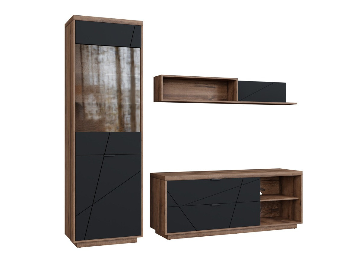 Conjunto para sala de estar Fivale 113 (Carvalho delano escuro + Preto mate)