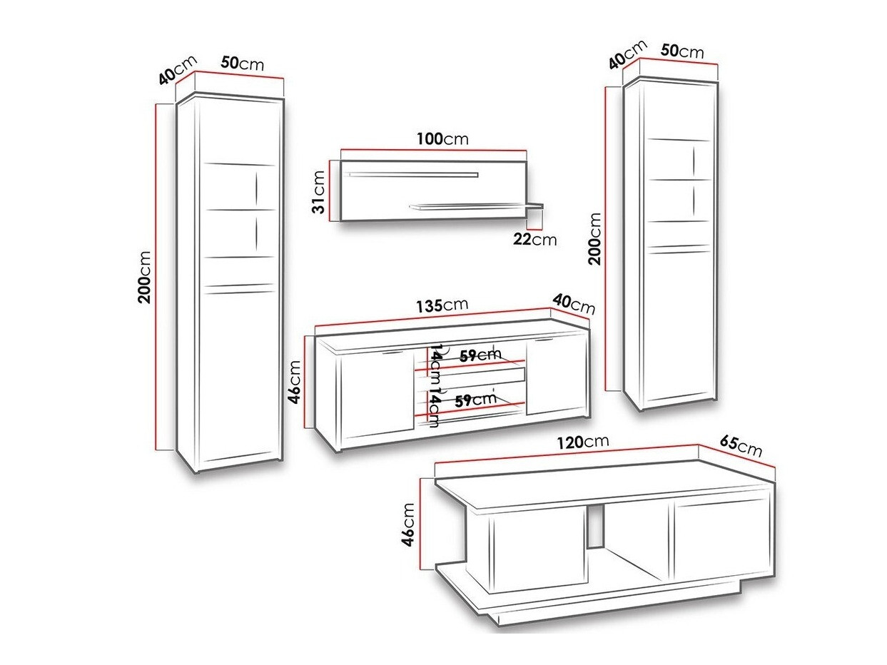 Conjunto para sala de estar Fivelbo 114 (Carvalho do Monastery + Preto brilhante)