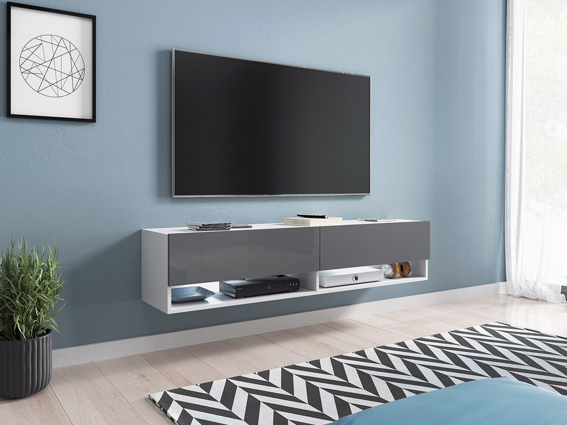 Móvel de TV Sarasota 118 (Branco + Cinzento brilhante)