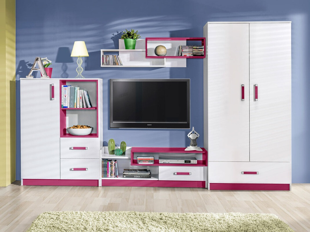 Móvel de TV Lorlare 111 (Branco + Rosa)