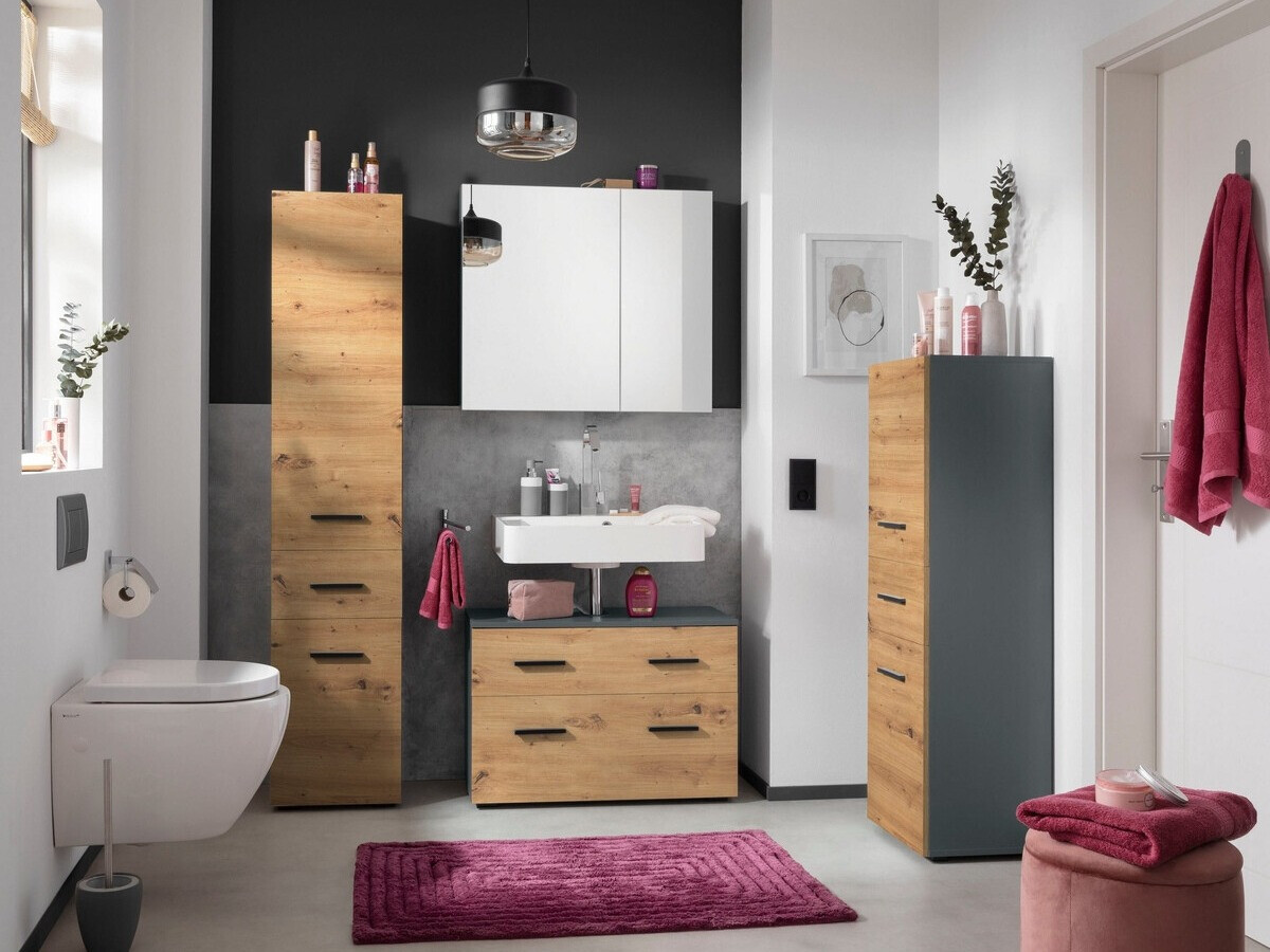 Armário de casa de banho de chão para lavatório Larlori 102 (Antracite + Carvalho)