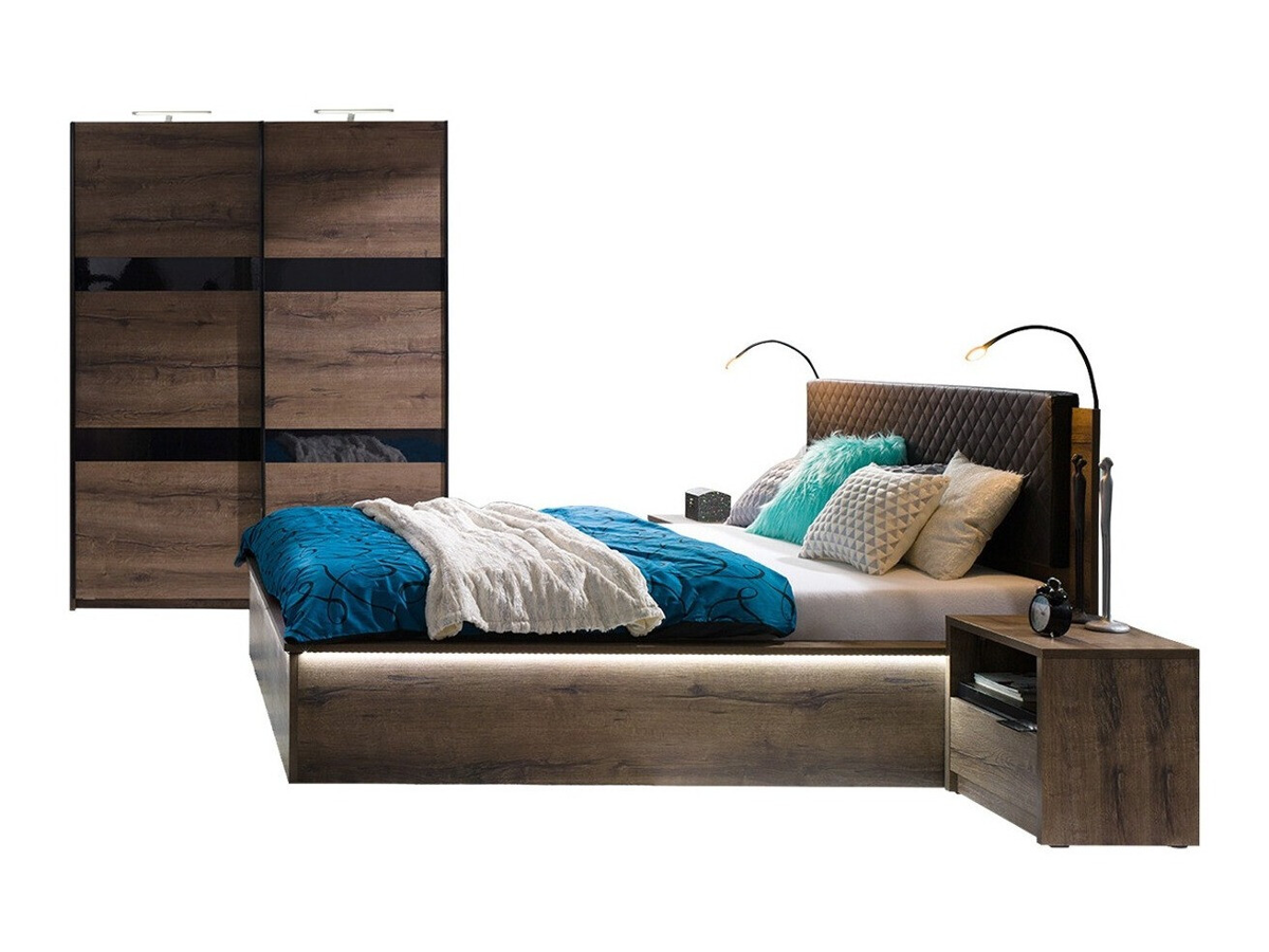 Conjunto para quarto Fivelbo 119 (Carvalho do Monastery + Preto brilhante)