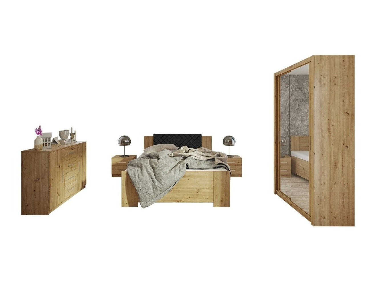 Conjunto para quarto Catromi 112 (Carvalho Artisan + Soft Pik 011)