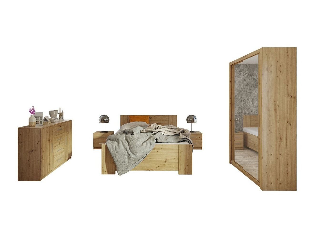 Conjunto para quarto Catromi 112 (Carvalho Artisan)