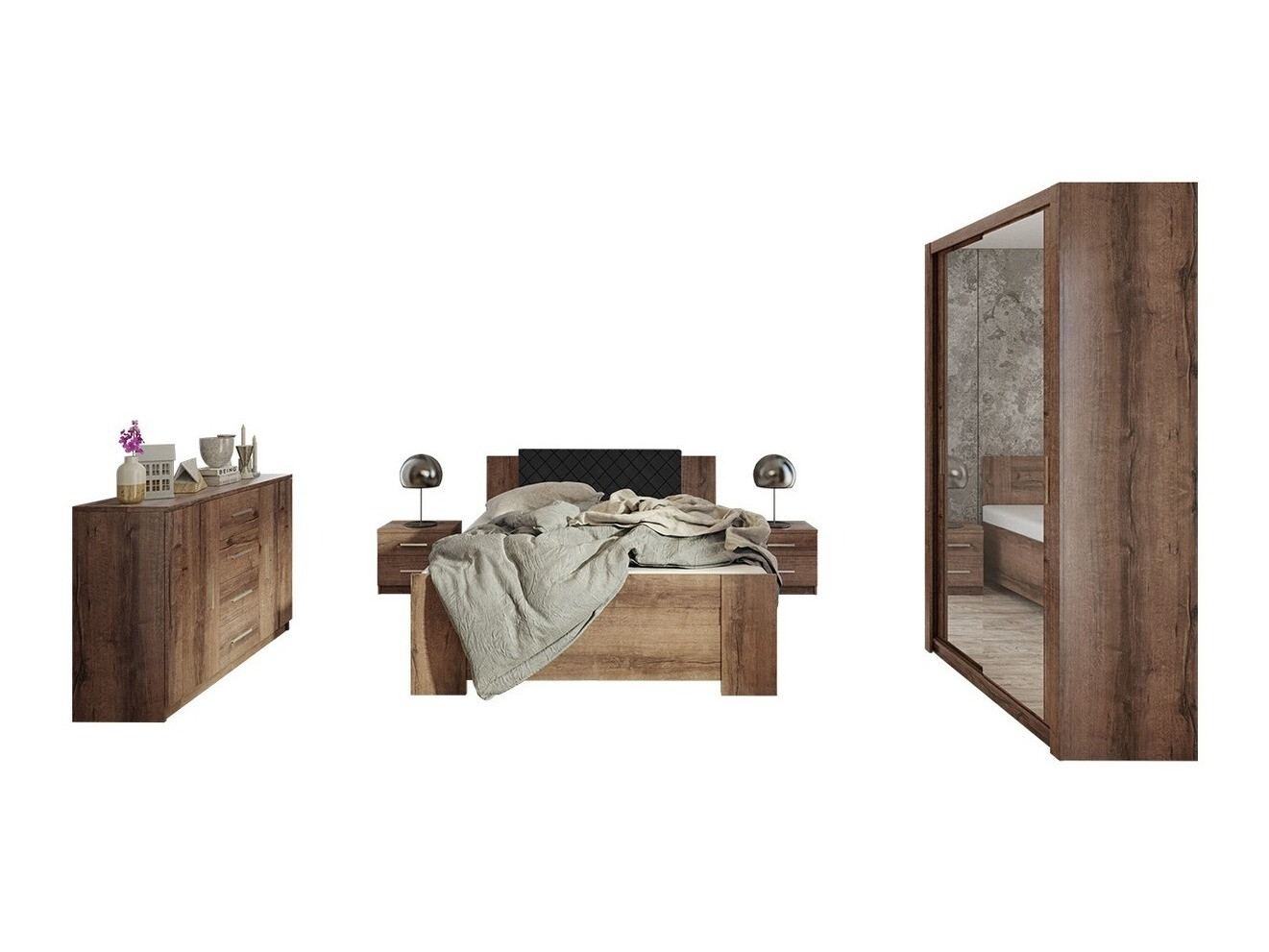 Conjunto para quarto Catromi 112 (Carvalho do Monastery + Soft Pik 011)