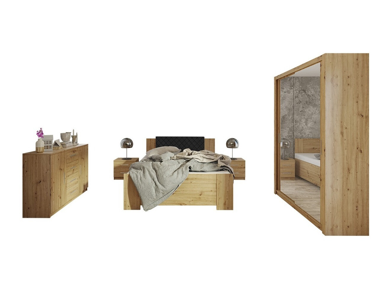 Conjunto para quarto Catromi 113 (Carvalho Artisan + Soft Pik 011)