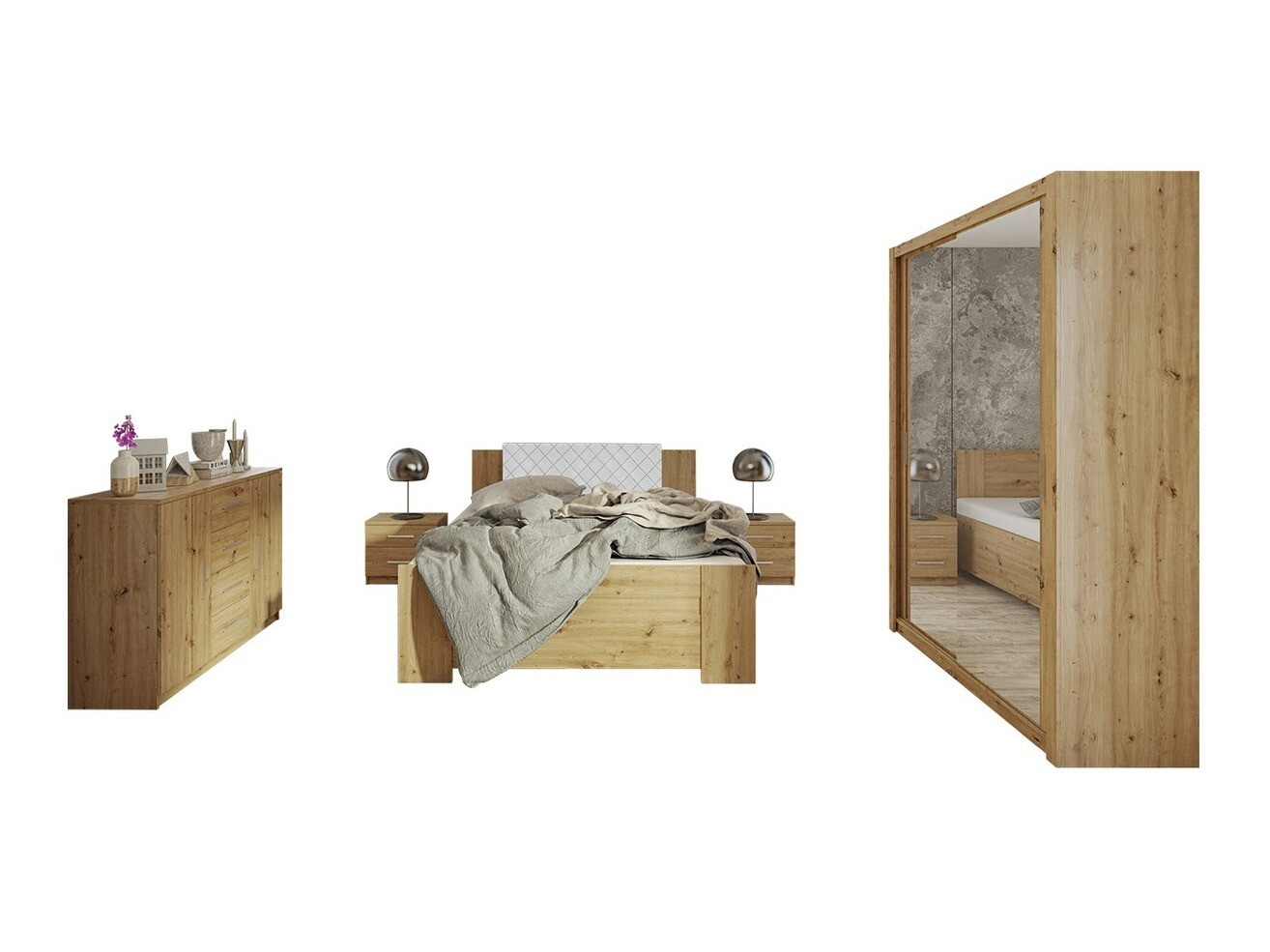 Conjunto para quarto Catromi 113 (Carvalho Artisan + Soft Pik 017)