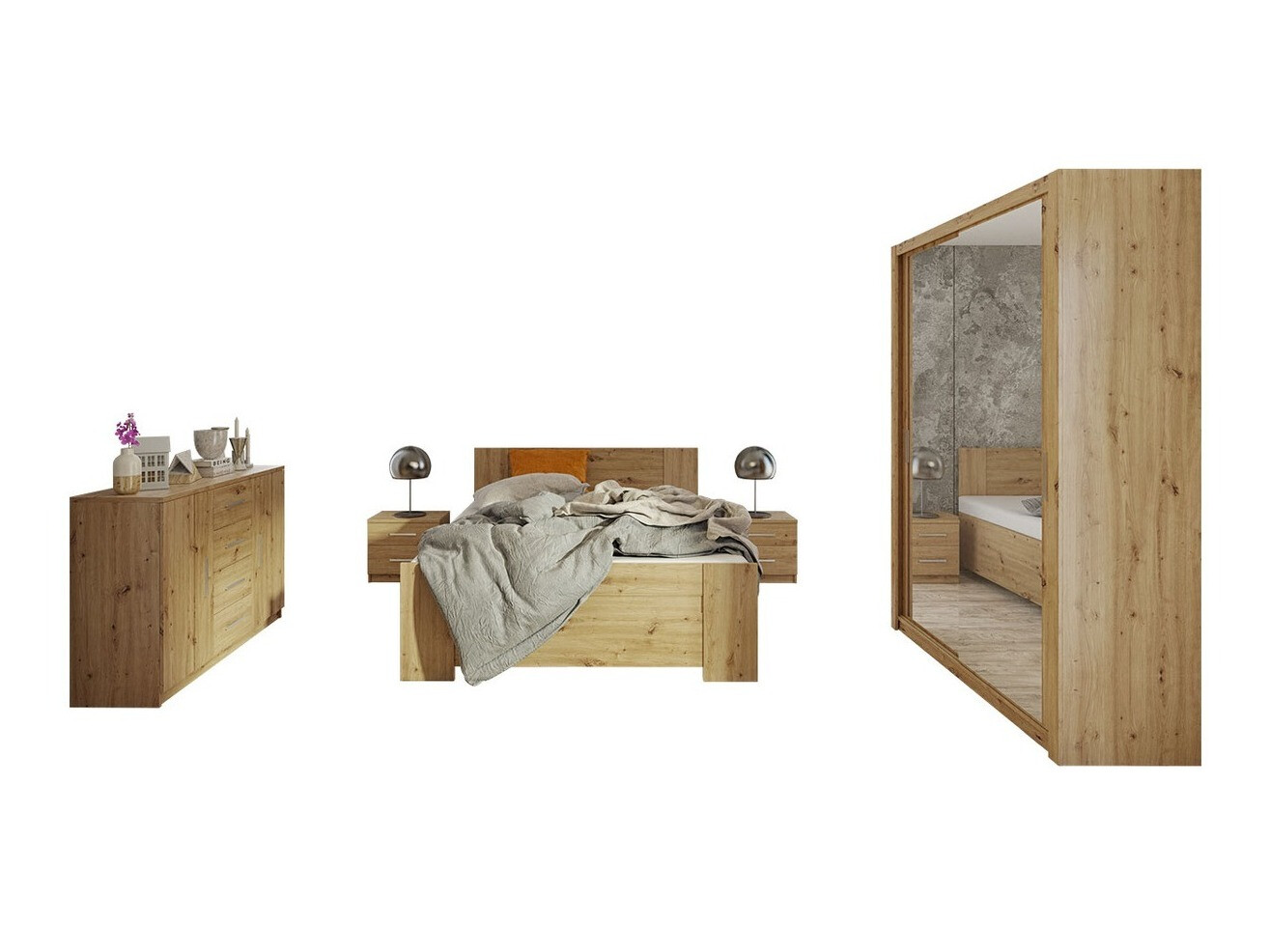 Conjunto para quarto Catromi 113 (Carvalho Artisan)