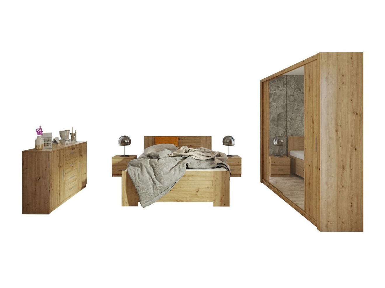 Conjunto para quarto Catromi 114 (Carvalho Artisan)