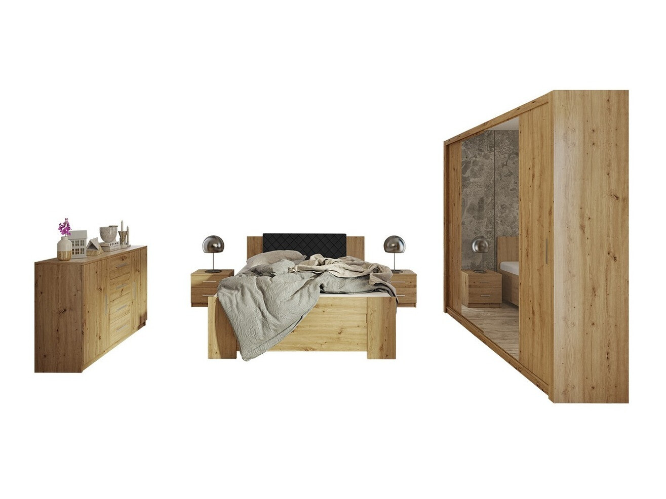 Conjunto para quarto Catromi 115 (Carvalho Artisan + Soft Pik 011)
