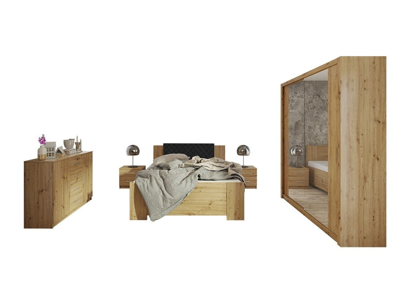 Conjunto para quarto Catromi 121 (Carvalho Artisan + Soft Pik 011)