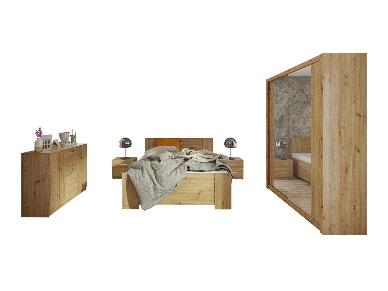Conjunto para quarto Catromi 121 (Carvalho Artisan)