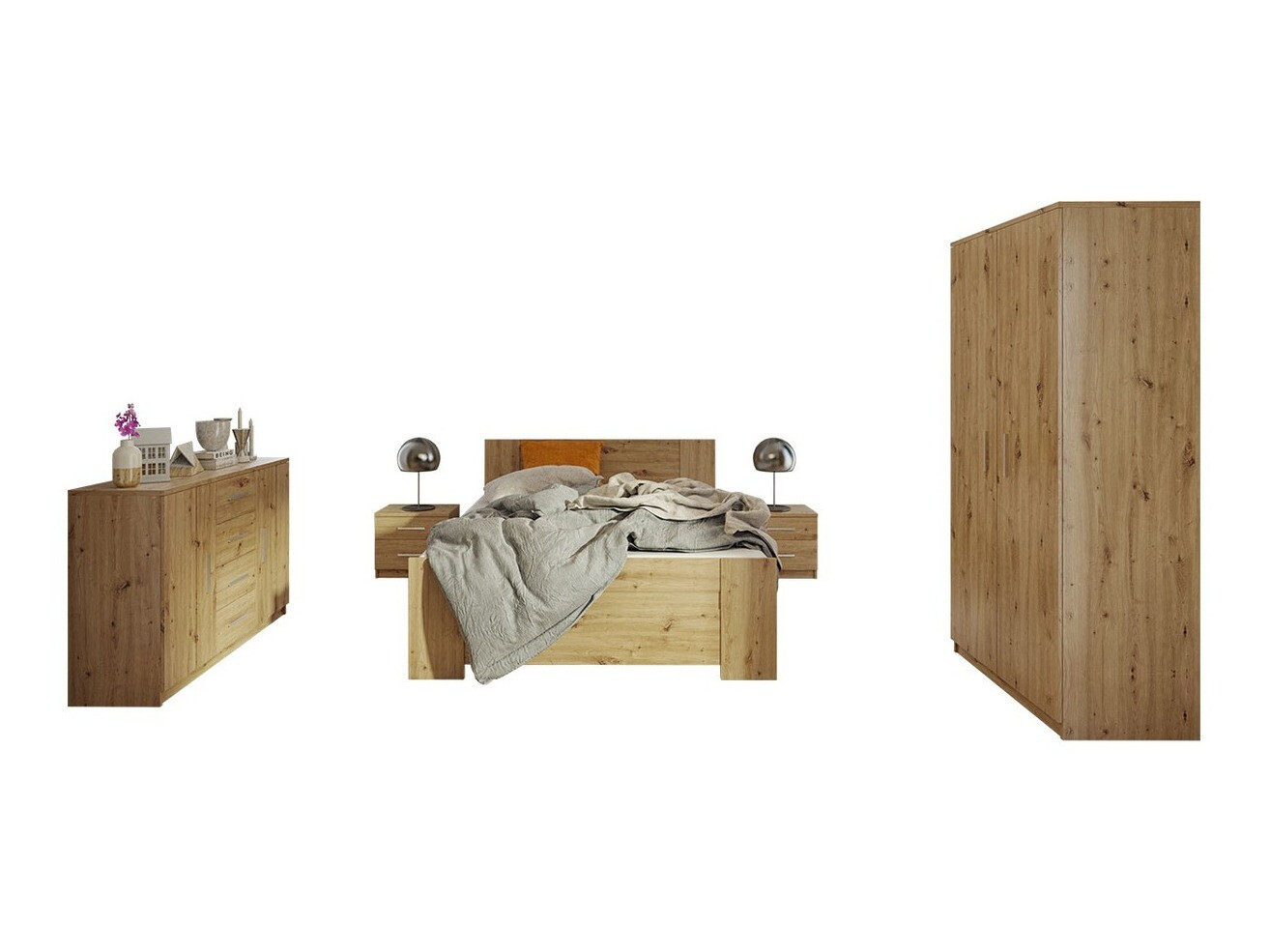 Conjunto para quarto Catromi 122 (Carvalho Artisan)