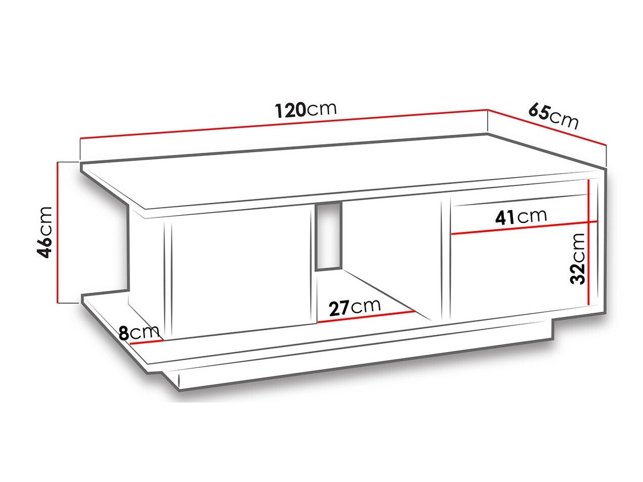 Mesa para revistas Fivelbo 103 (Carvalho branqueado + Branco brilhante)