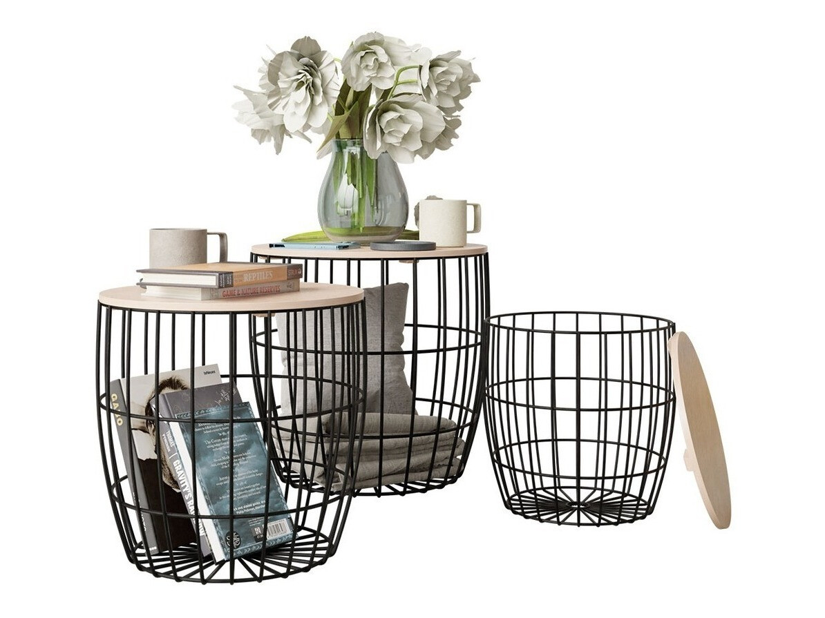 Conjunto de mesas de apoio Richardson 102 (Preto + Madeira clara)