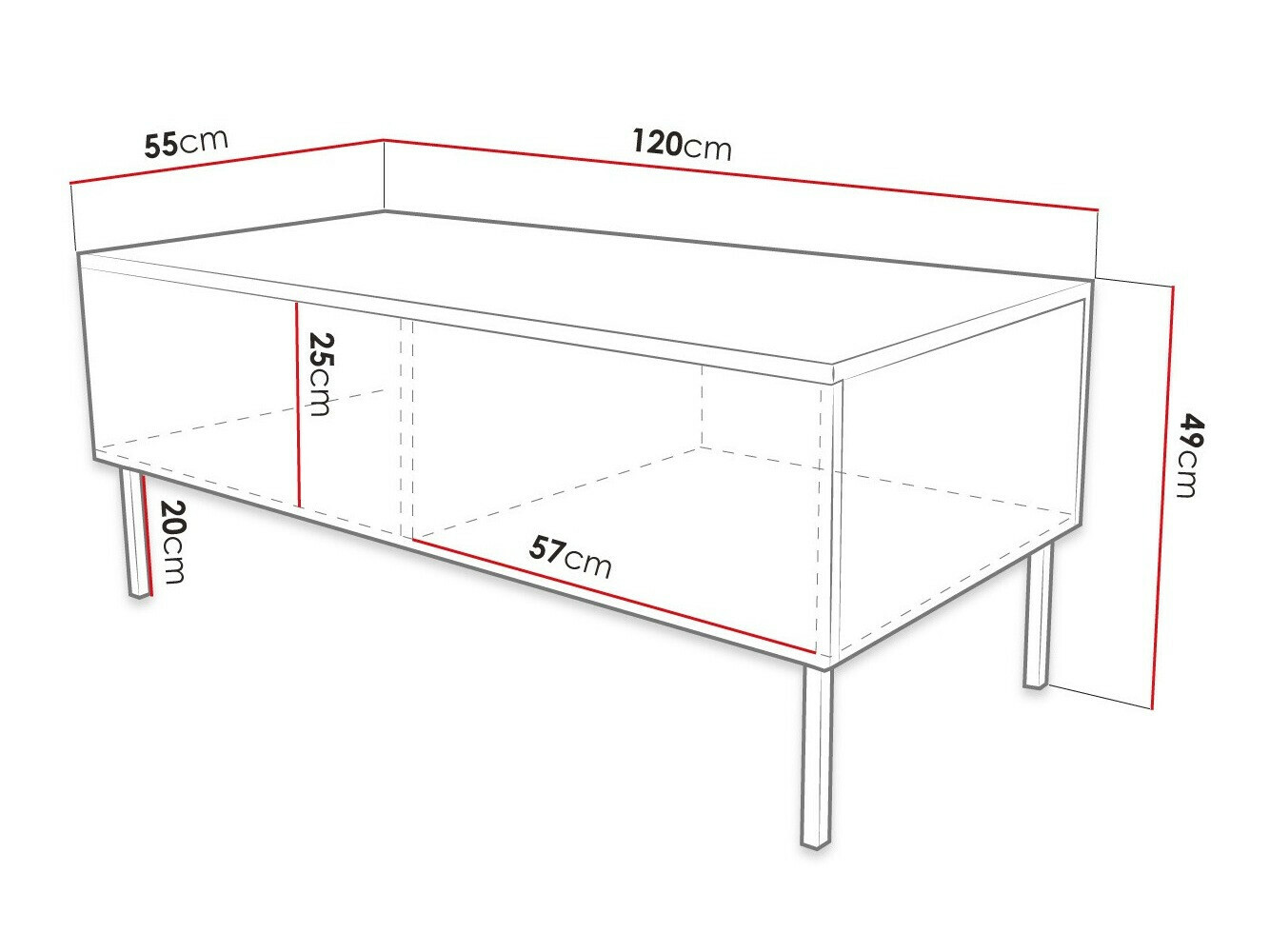 Mesa de centro Levelbu 100 (Preto + Preto brilhante)