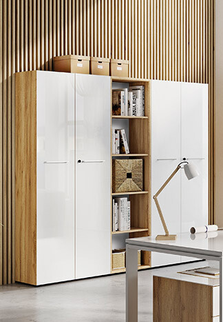 Estante Catcamu 104 (Branco brilhante + Navarra carvalho)