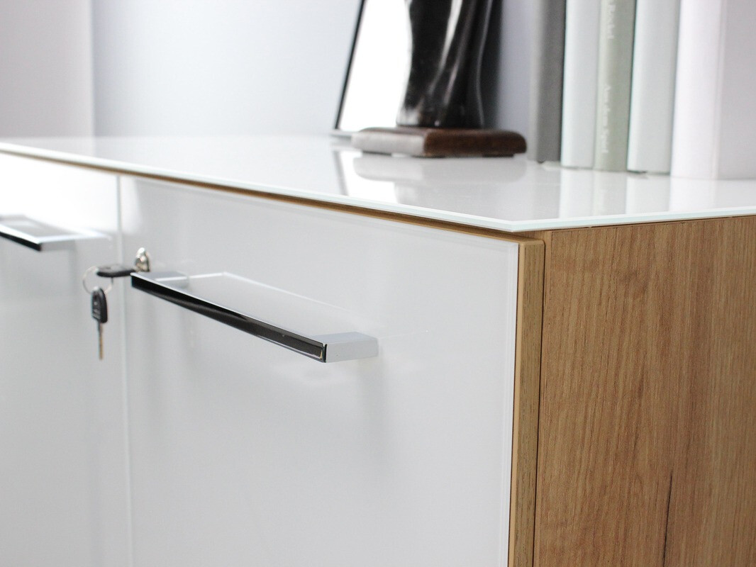 Estante Catcamu 104 (Branco brilhante + Navarra carvalho)