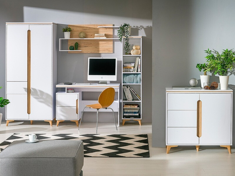 Estante Ogden H108 (Branco + Madeira clara)