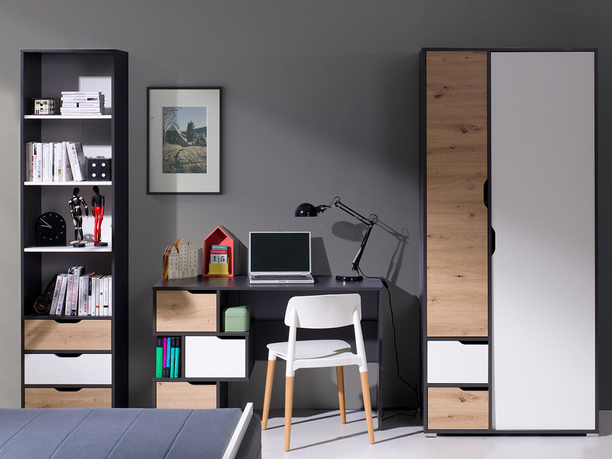 Estante Providence H109 (Grafite + Carvalho Artisan + Branco)