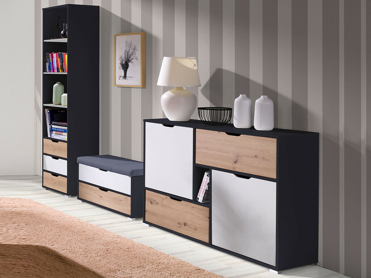 Estante Providence H109 (Grafite + Carvalho Artisan + Branco)