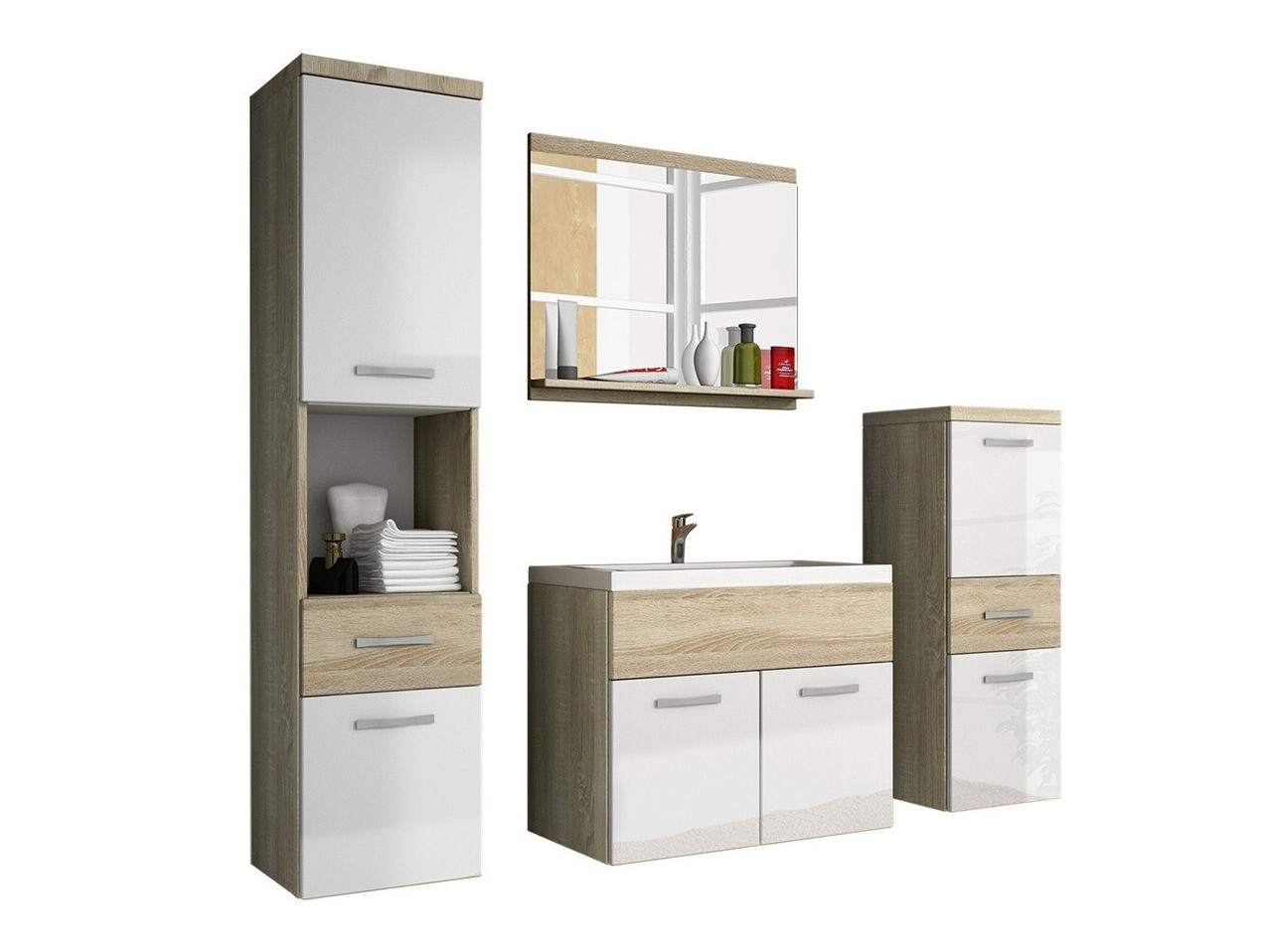 Conjunto de casa de banho Sarasota 109 (Carvalho sonoma + Branco brilhante)