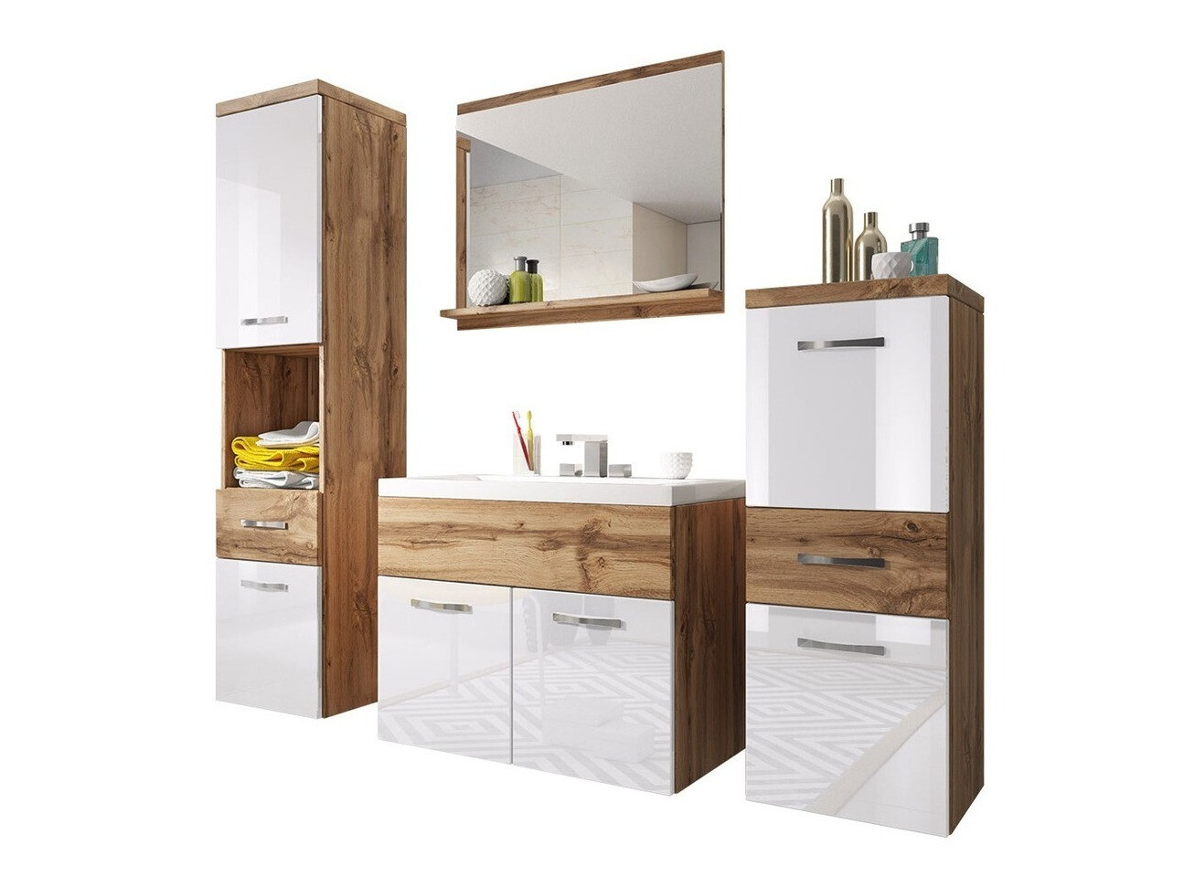 Conjunto para casa de banho Sarasota 109 (Carvalho wotan + Branco brilhante)