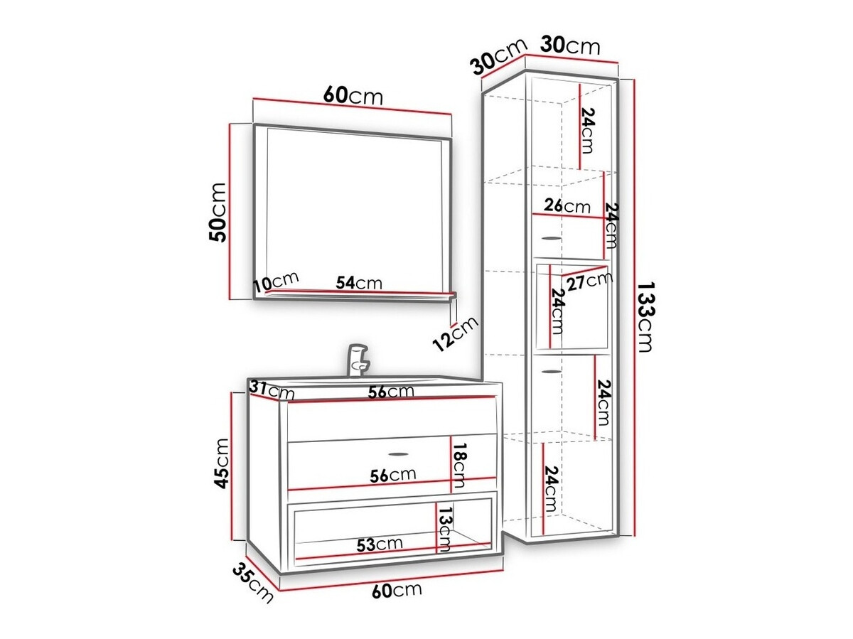 Conjunto para casa de banho Velum I (Branco + Carvalho Artisan)