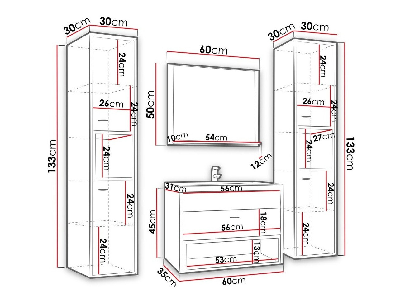 Conjunto para casa de banho Velum II (Branco + Carvalho Artisan)