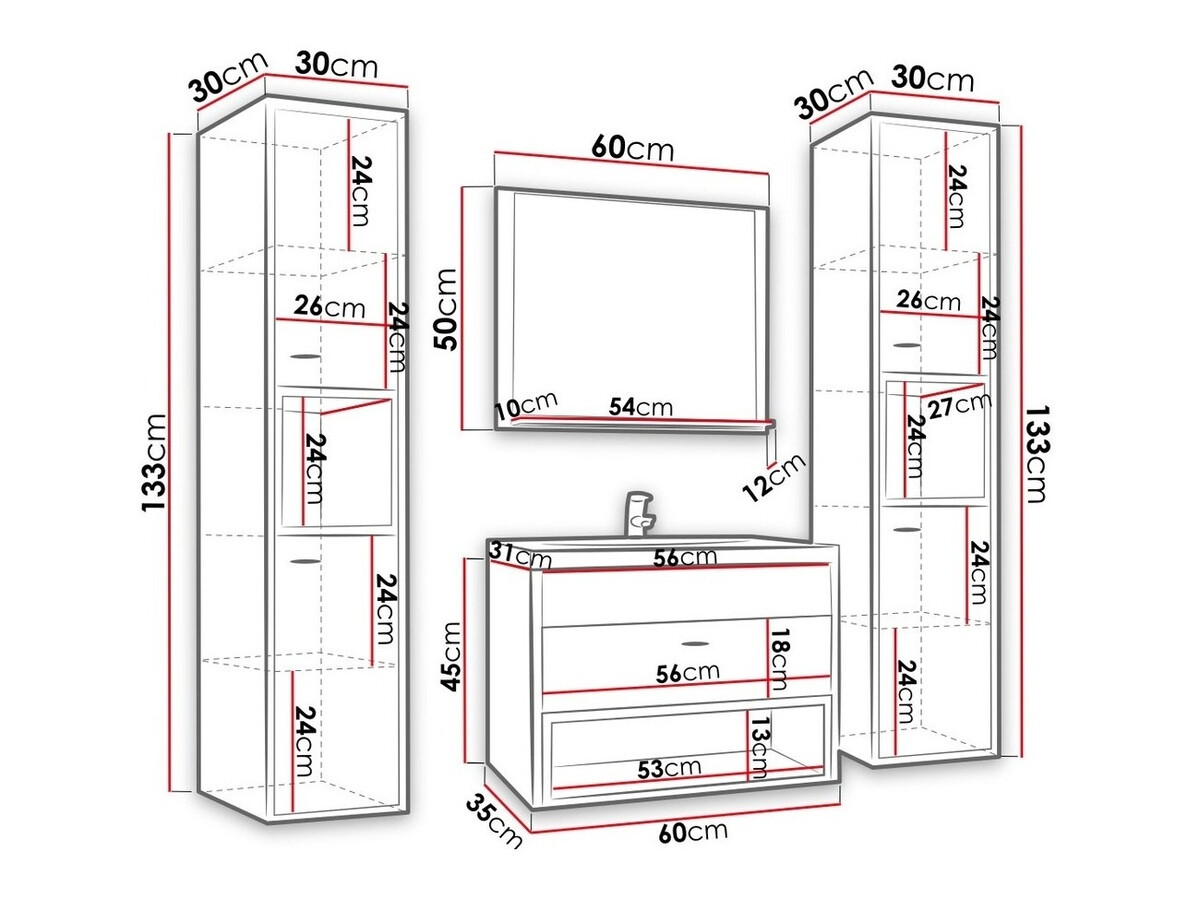 Conjunto para casa de banho Velum II (Branco + Carvalho Artisan)