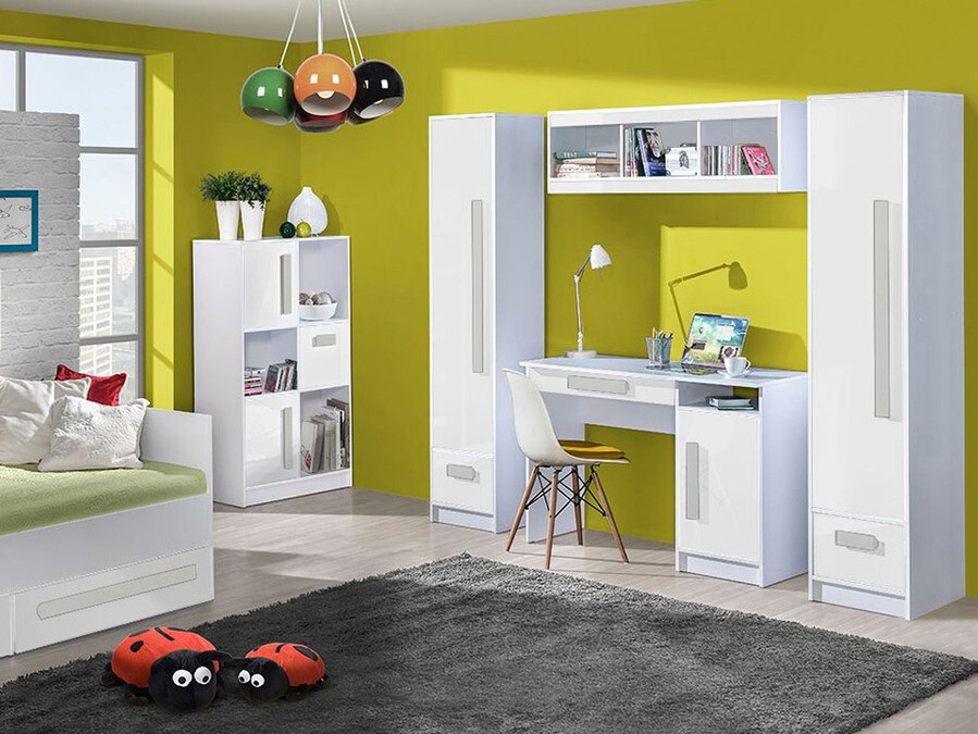 Estante Merevari 101 (Branco + Branco brilhante + Cinzento)