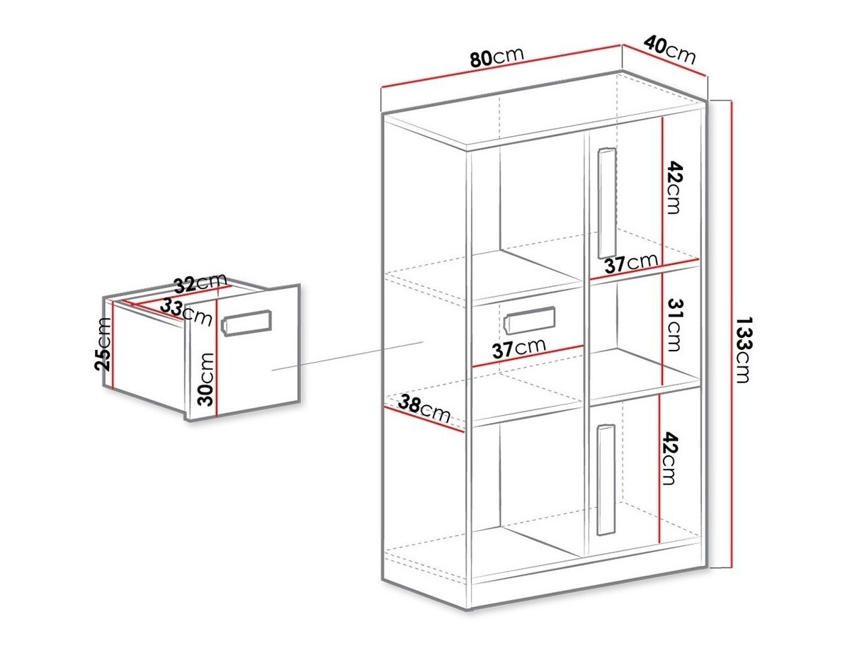 Estante Merevari 101 (Branco + Branco brilhante + Cinzento)