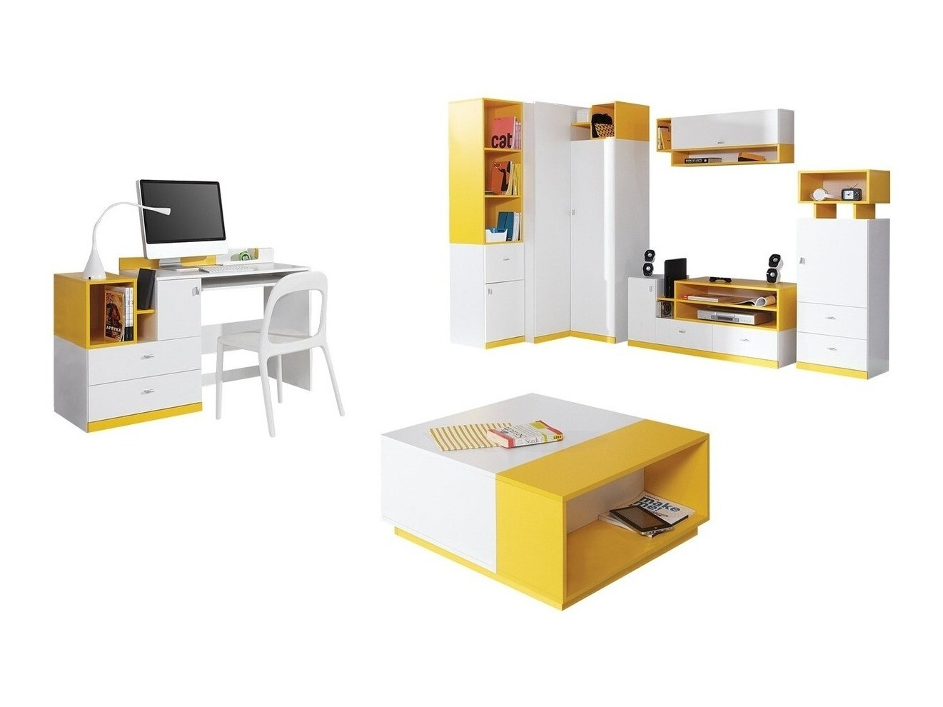 Conjunto de mobiliário Omaha E120 (Branco + Amarelo)