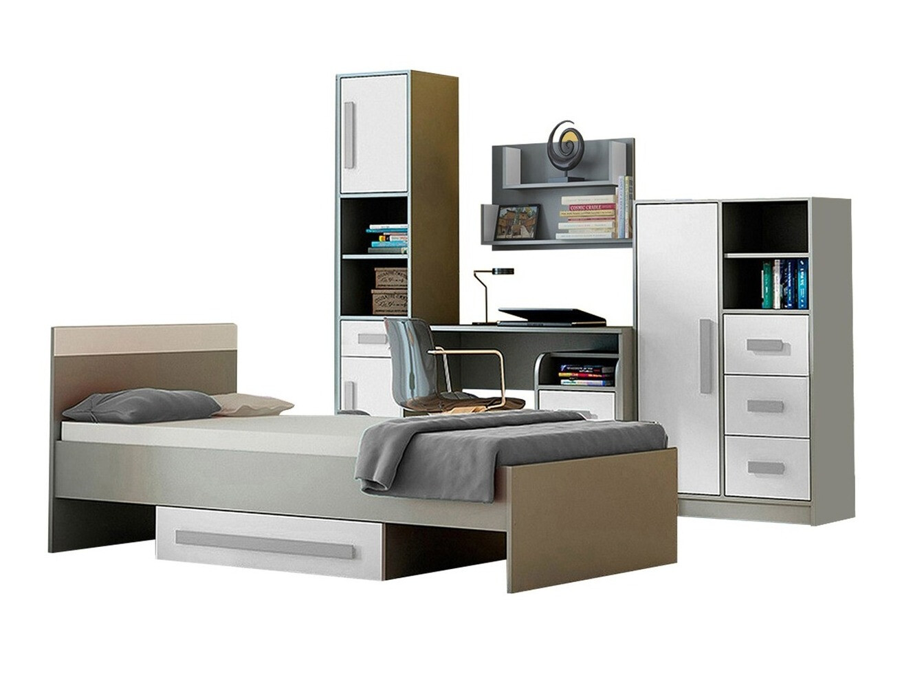 Conjunto de mobiliário Akron H106 (Antracite + Branco + Cinzento)