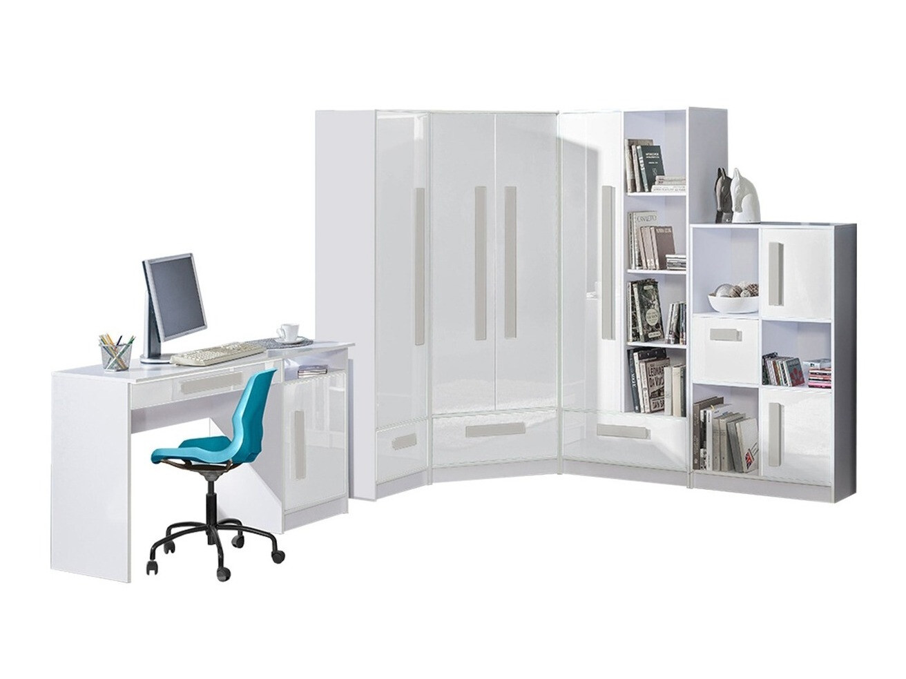 Conjunto para quarto infantil Merevari 107 (Branco + Branco brilhante + Cinzento)