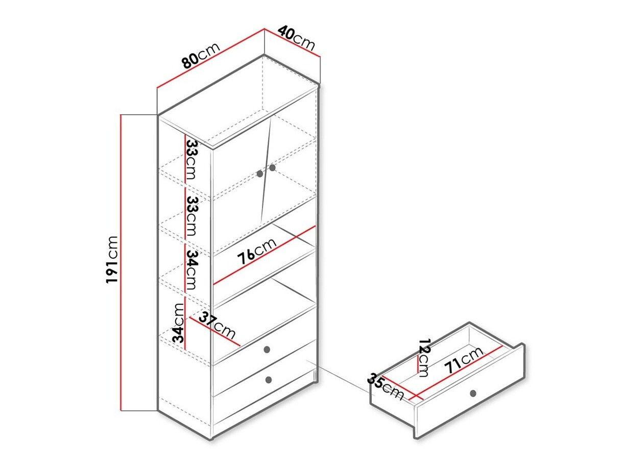Estante Almira 103 (Carvalho Artisan + Branco + Cinzento)