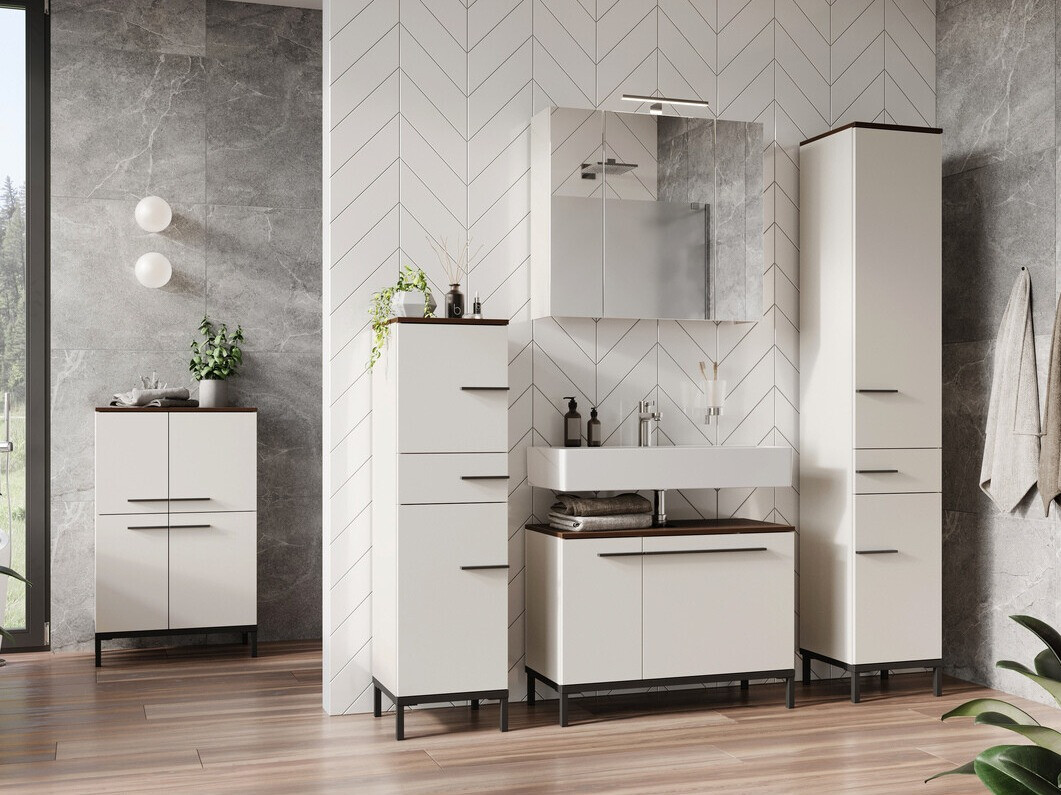 Armário colocado para casa de banho Ruvlevu 101 (Cinzento claro + Noz)