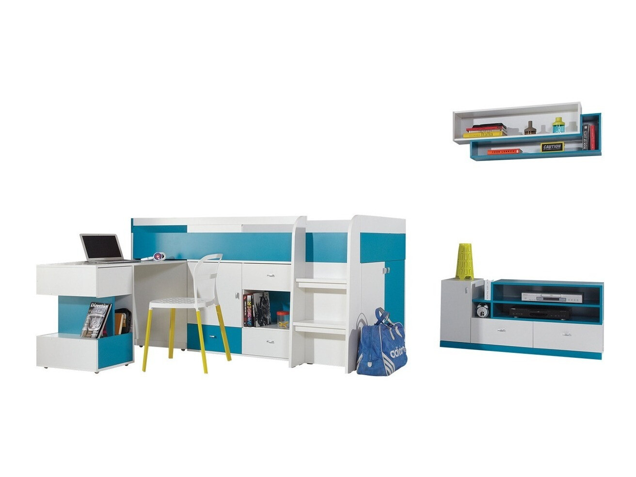 Conjunto de mobiliário Omaha E124 (Branco + Turquesa)