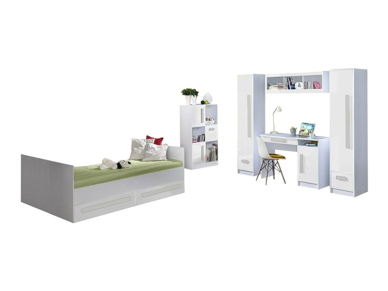 Conjunto para quarto infantil Merevari 108 (Branco + Branco brilhante + Cinzento)