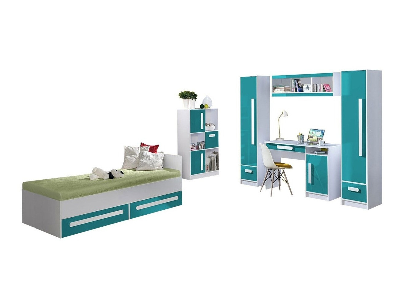 Conjunto para quarto infantil Merevari 108 (Branco + Brilhante Turquesa)