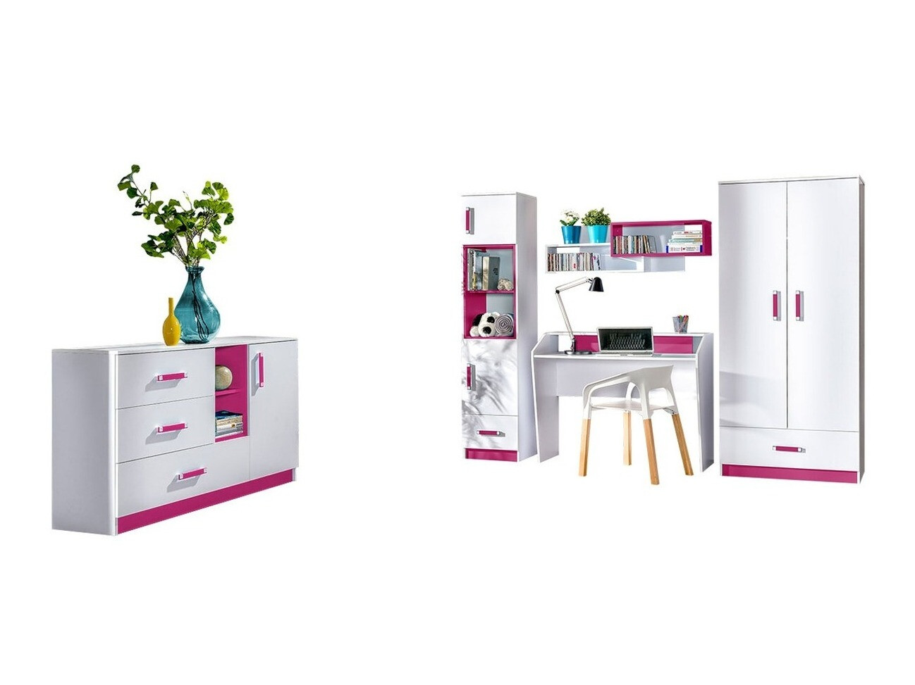 Conjunto para quarto infantil Sorviru 107 (Branco + Rosa)