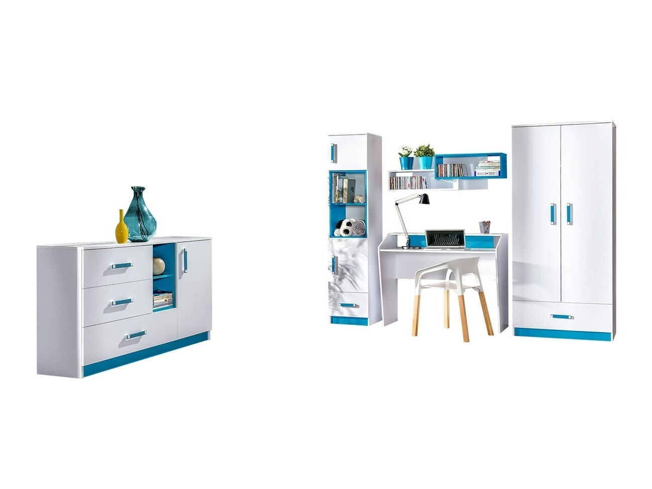 Conjunto para quarto infantil Sorviru 107 (Branco + Turquesa)