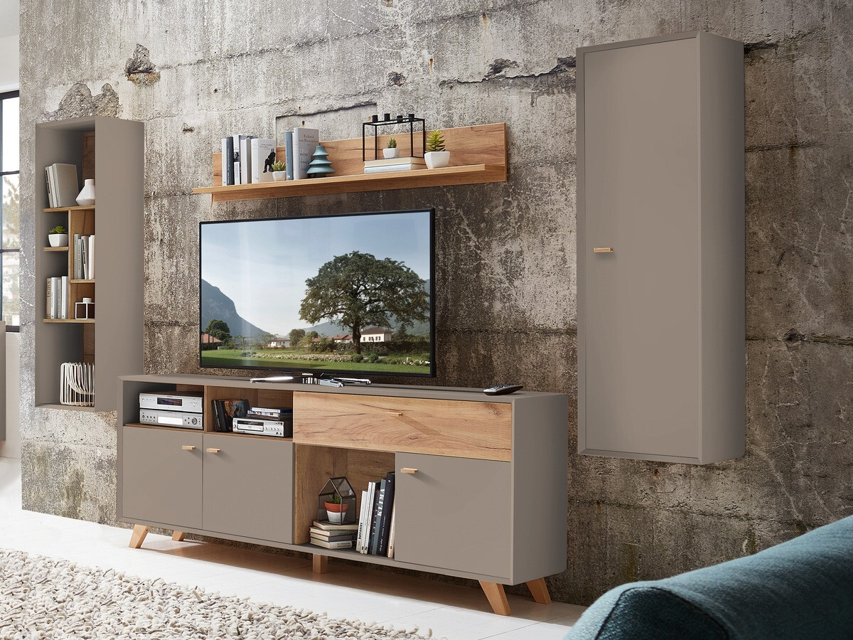 Armário suspenso Sacramento 505 (Cinzento + Navarra carvalho)